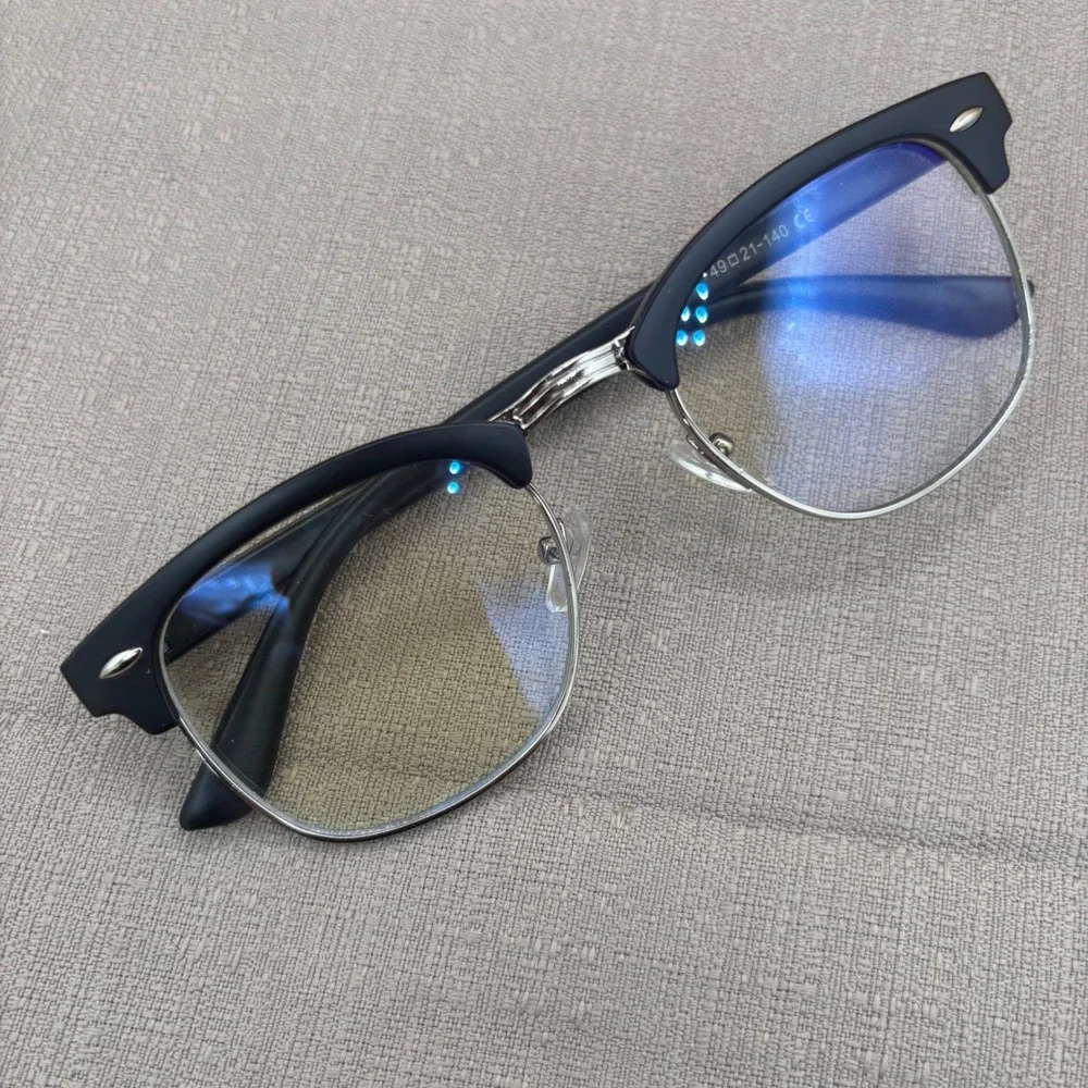 Clubmaster Blue Light Glasses Unisex 49mm Black Silver Excellent Dark Academia